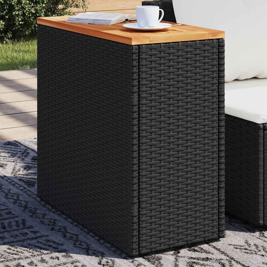 Walplus Rattan Garden Side Table with Wooden Top - Black - 58 x 27.5 x 55 cm