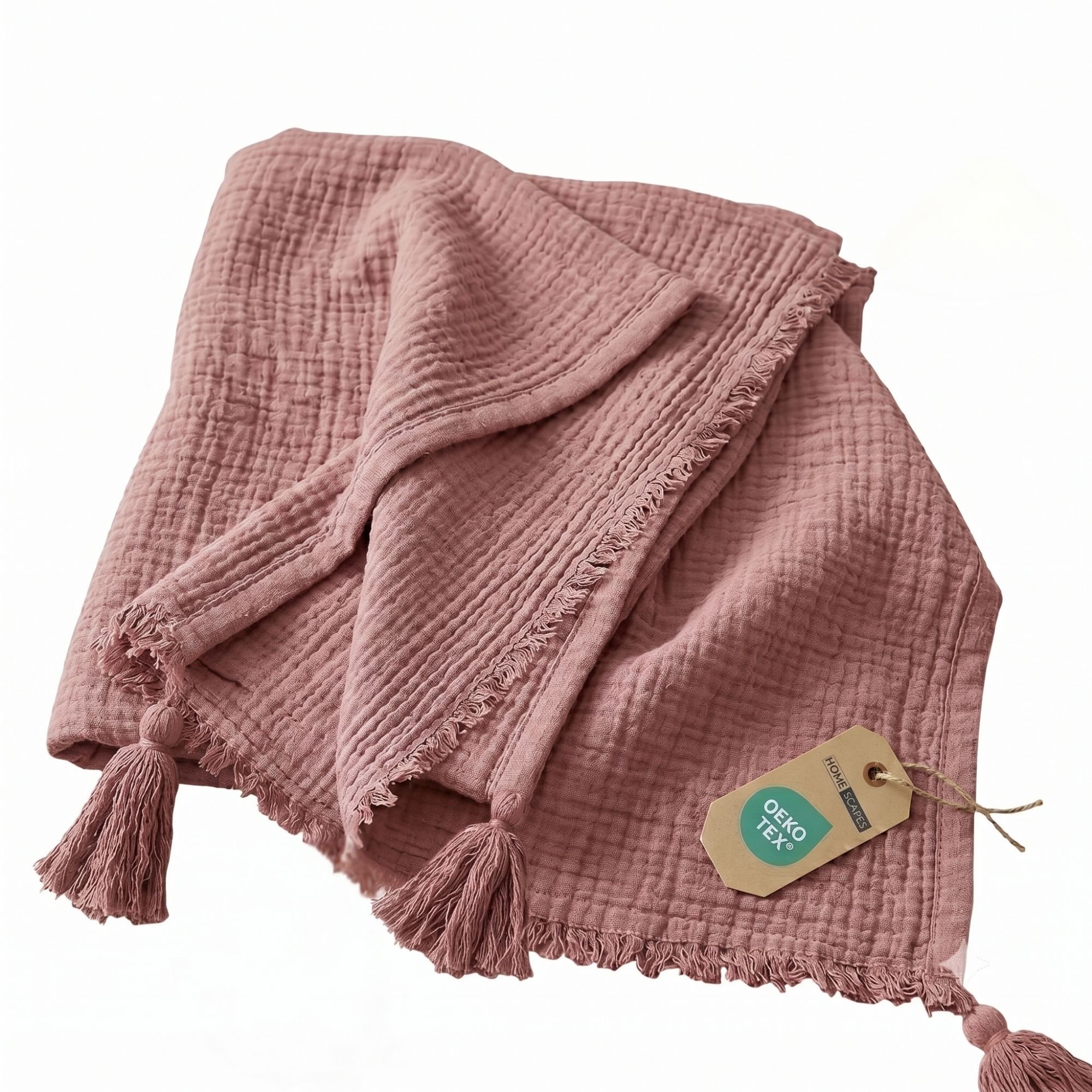 Homescapes Pure Handmade Cotton Muslin Throw - 127 x 180 cm - Rose Pink