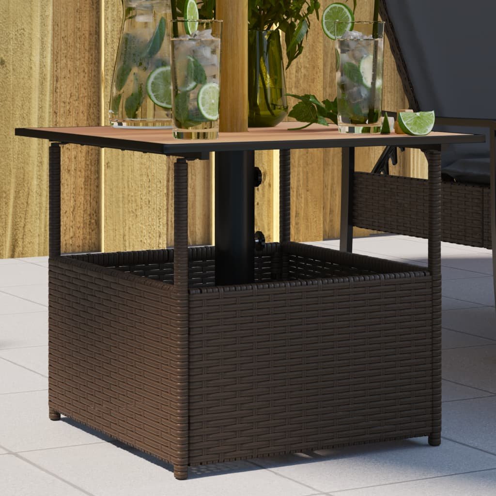 Walplus Poly Rattan Garden Table with Parasol Hole - Brown - 55 x 55 x 46.5 cm
