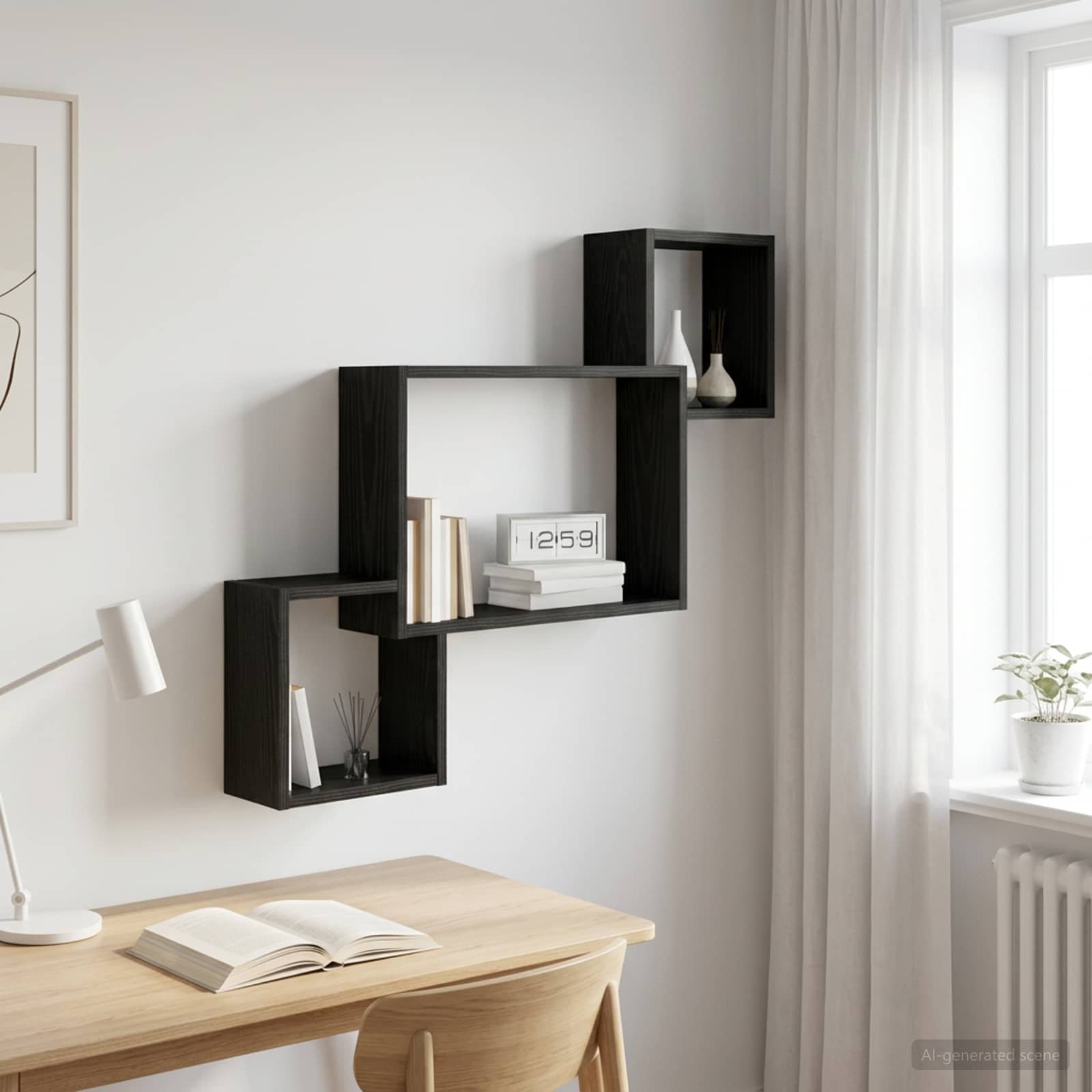 Walplus Engineered Wood Wall Shelf - Dark Oak - 91.5 x 15 x 76 cm