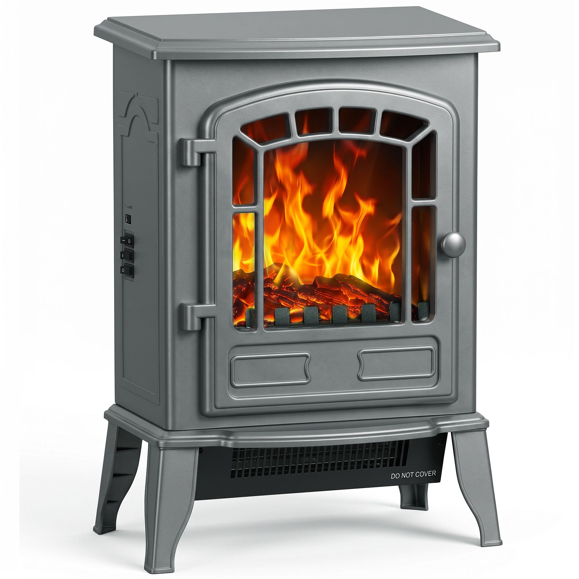 HOMCOM Adjustable Electric Fireplace Stove with LED Flame Effect - Grey