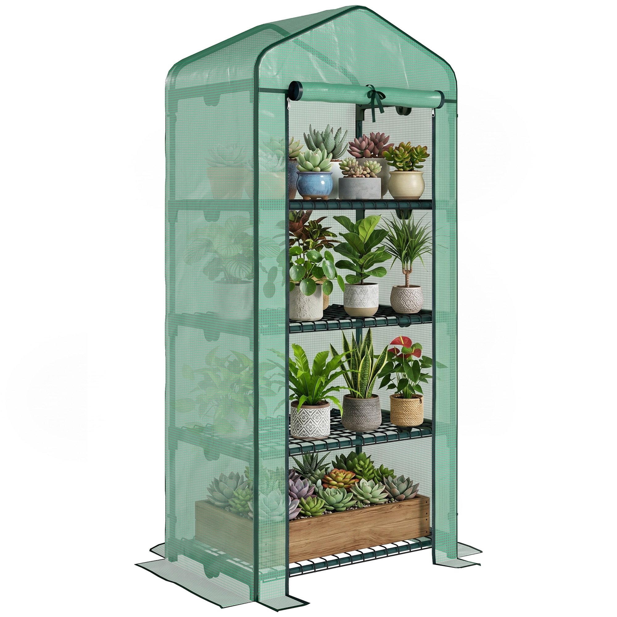 Outsunny Mini Portable Greenhouse with Metal Frame, PE Cover – Dark Green