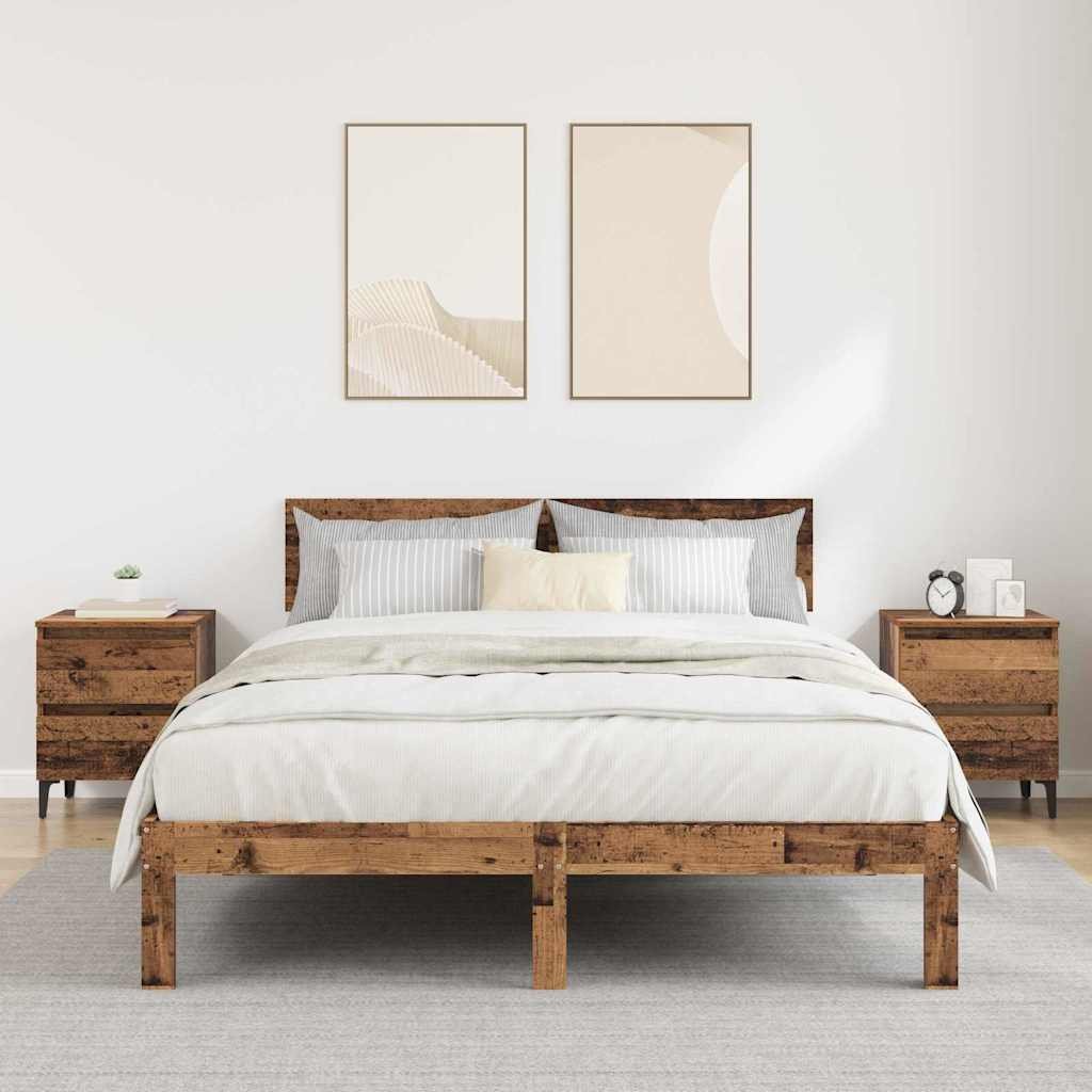 Walplus Pack of 2 Wood Bedside Cabinet Metal Legs - Dark Wood - 40 x 35 x 50 cm