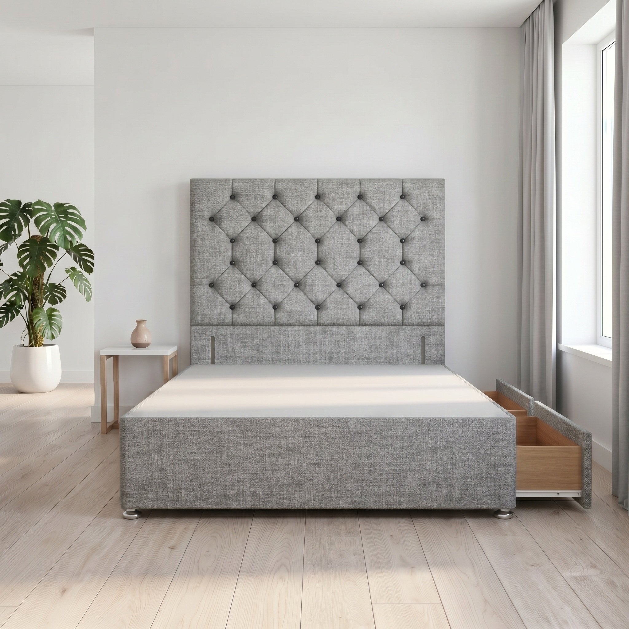 Somnior Diamante Linen 2FT6 Small Single 2 Drawer Divan Bed Base - Silver