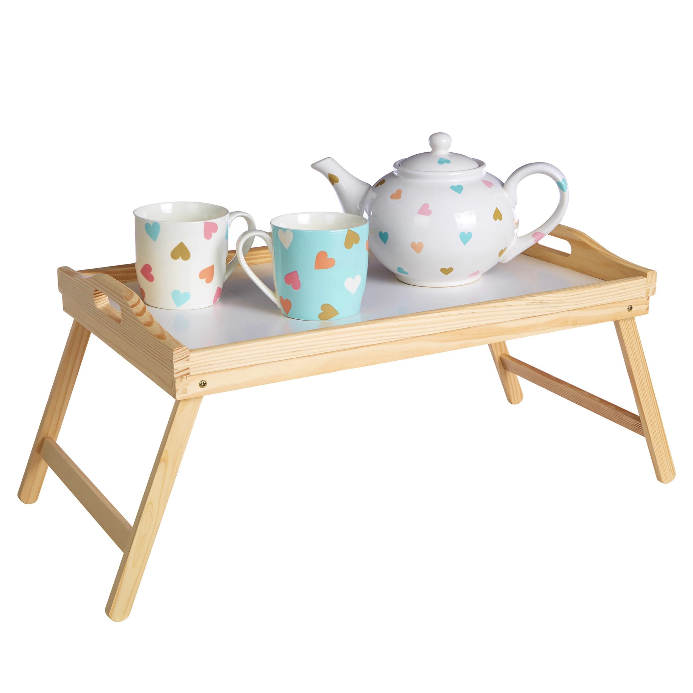 Orsina Pinewood Bed Tray with Folding Legs – White Top
