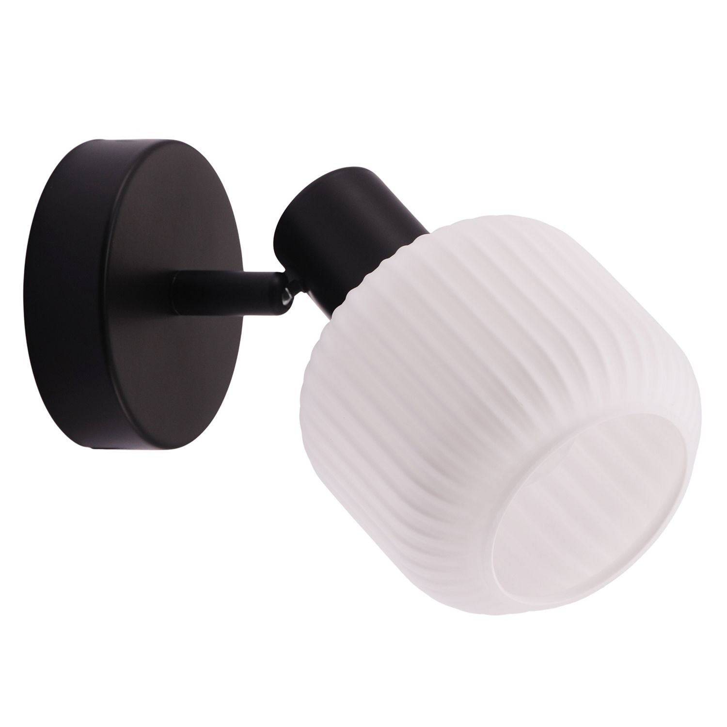 Happy Homewares Matte Black Adjustable with White Ribbed Glass Wall Light - 13cm