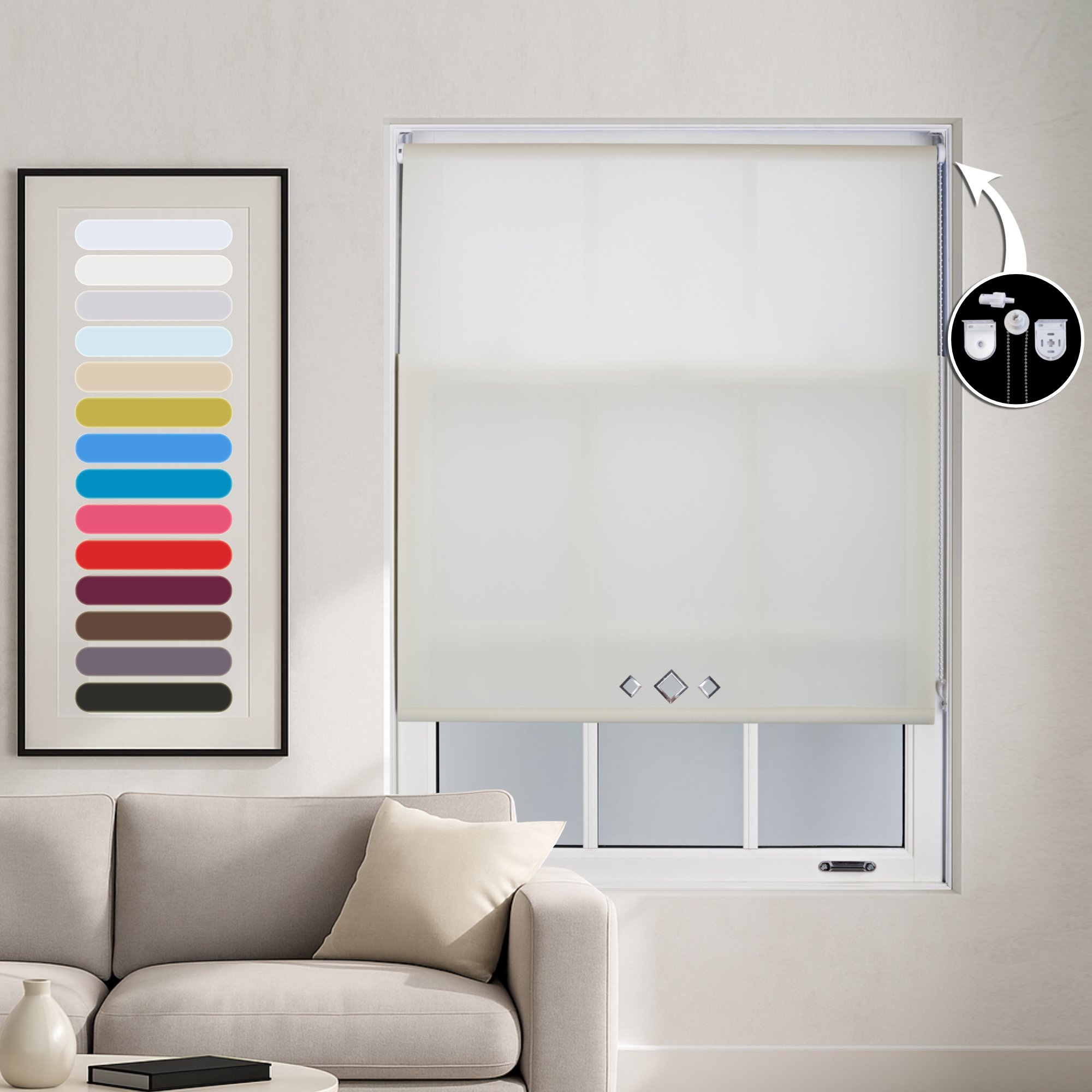 Furnished Cream Daylight Roller Blind Diamond Eyelets - 50 x 165cm