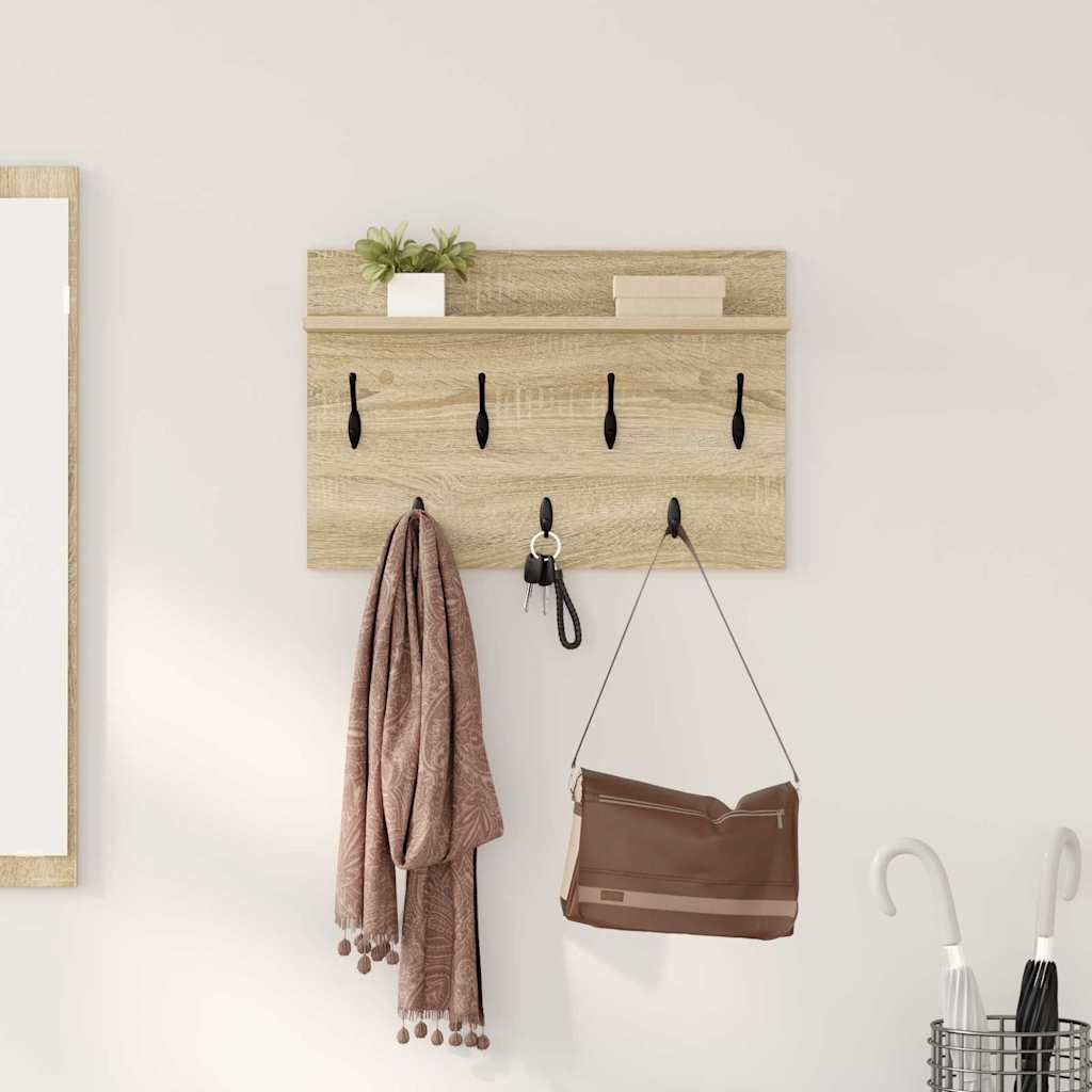 Walplus Engineered Wood Wall-Mounted Coat Rack - Sonoma oak - 80 x 40 x 12 cm