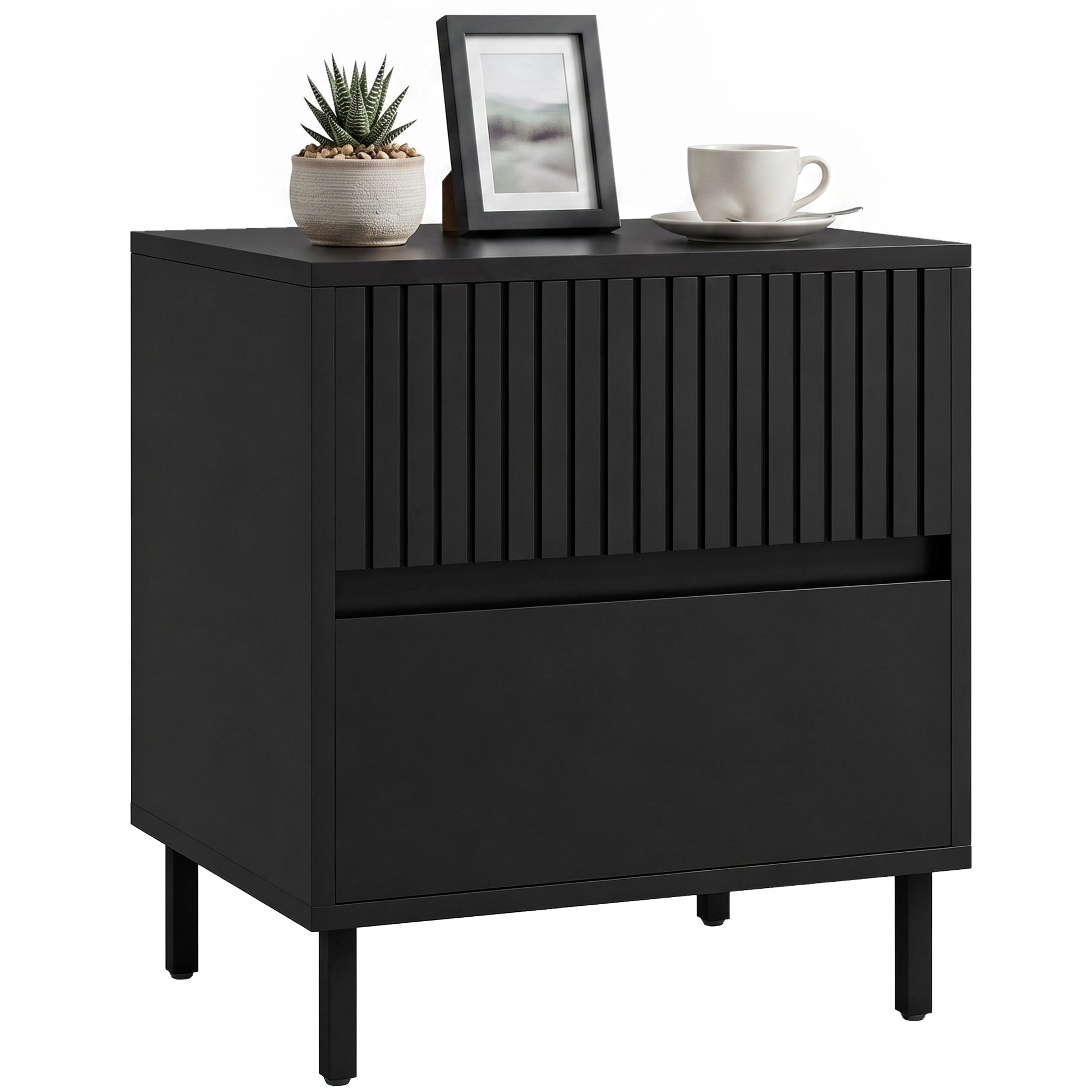 HOMCOM 2 Drawer Bedside Table - Black