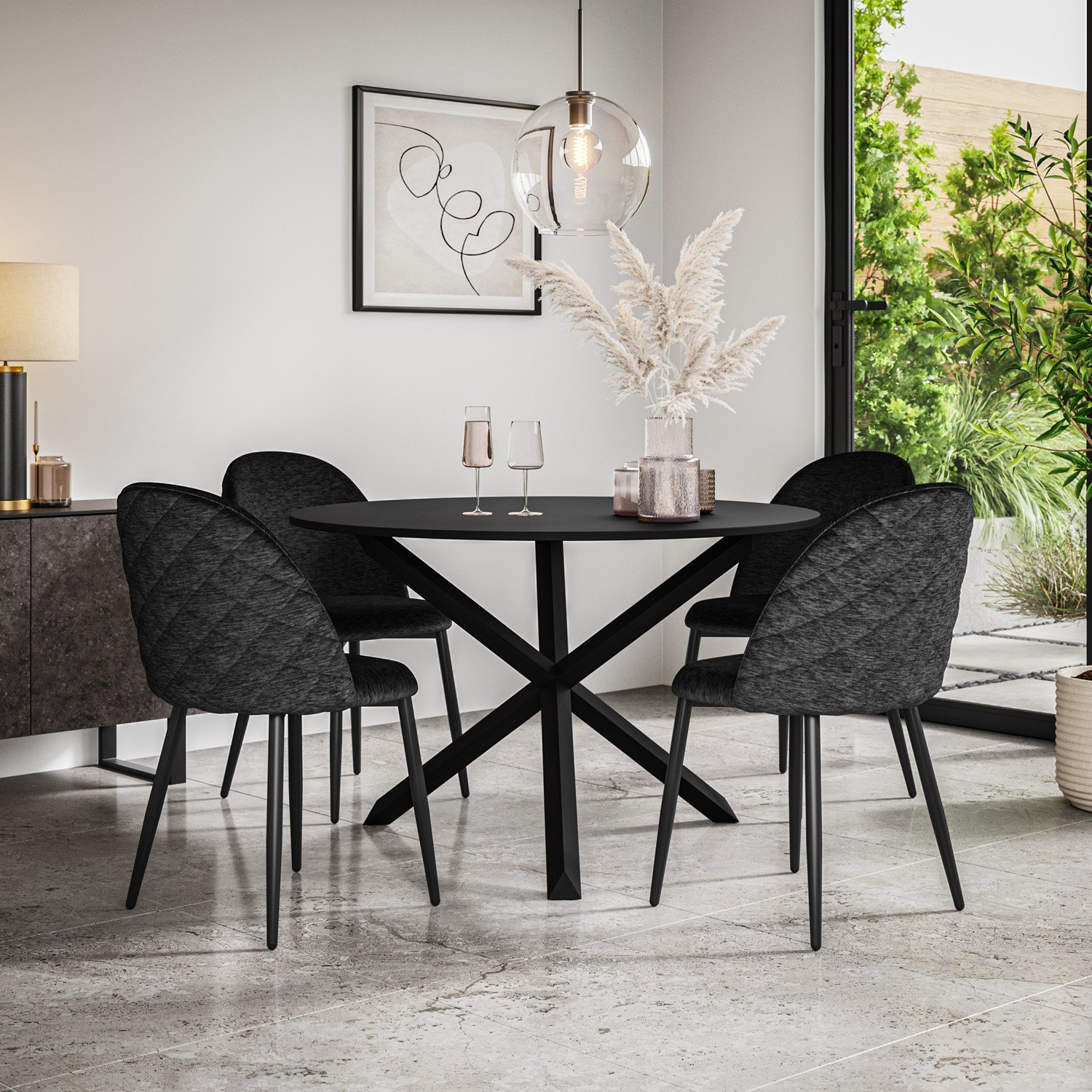 Furniture Online Malvern Black Dining Table & 4 Raye Black Chairs