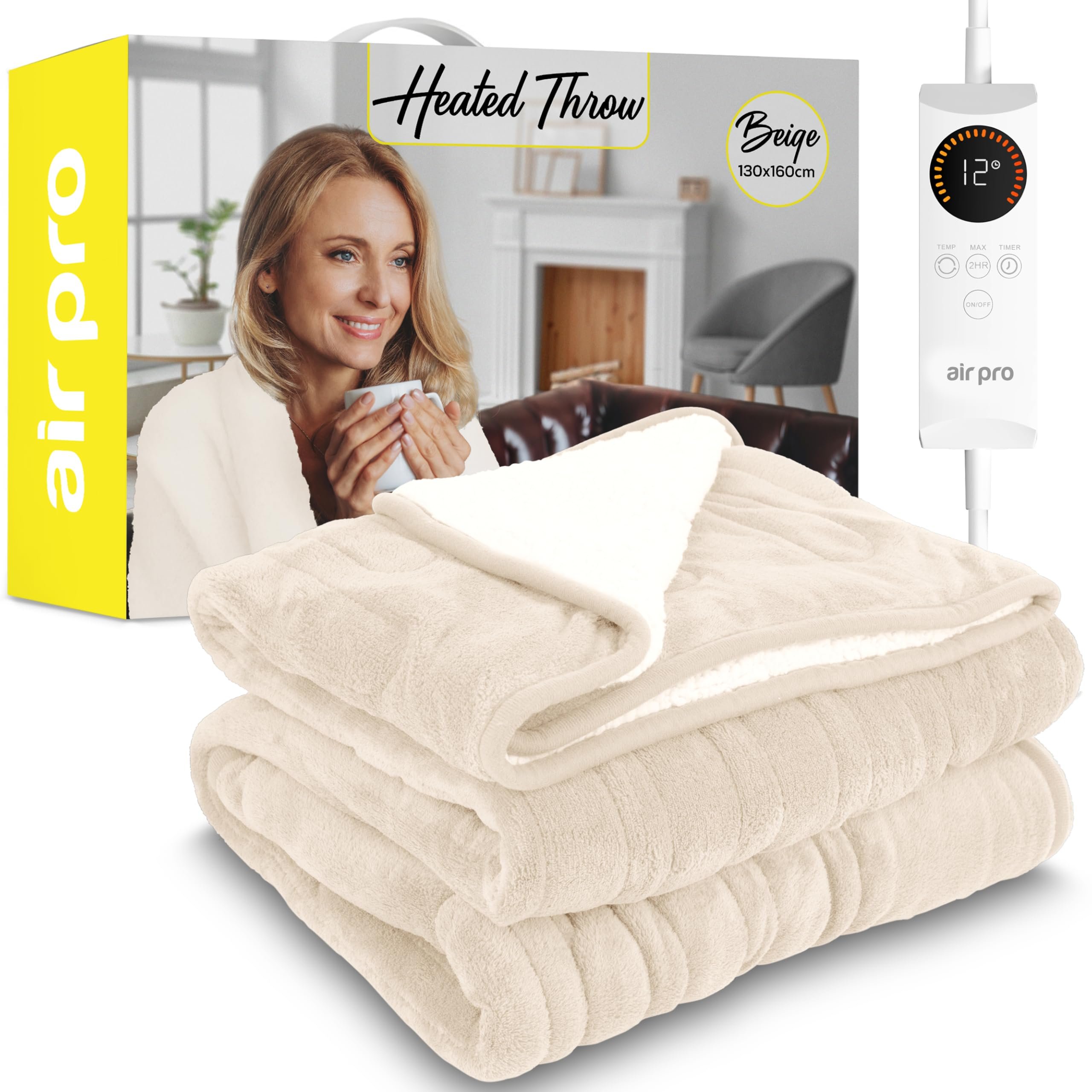 Air Pro Single Heated Electric Blanket Digital Controller 6 Settings - Cream