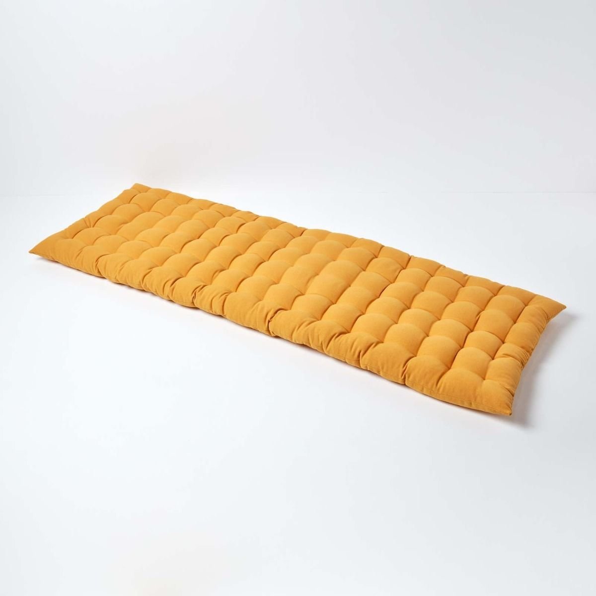 Homescapes Cotton Bench Cushion 3 Seater - Mustard Yellow