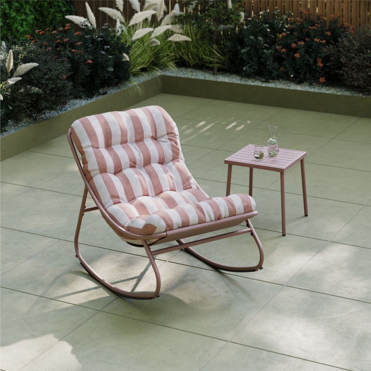 Charles Bentley Porto Stripe Rocking Chair - Terracotta