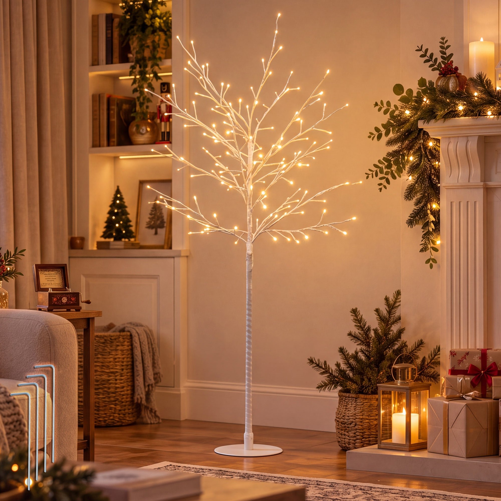 VeryMerry 5FT 160 LED Birch Twig Tree with 8 Lighting Modes - White