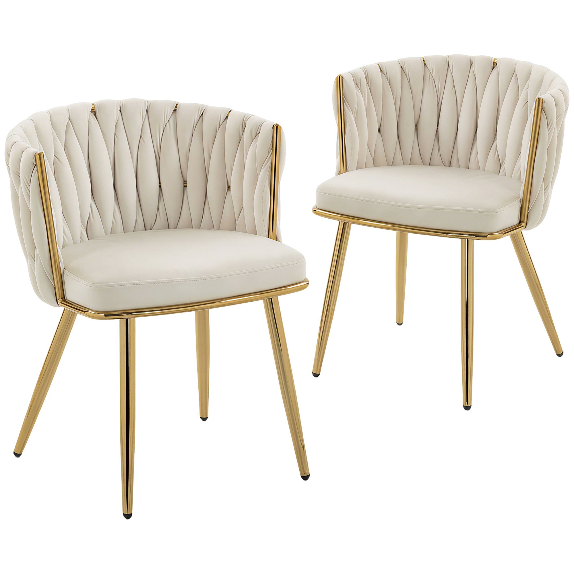 HOMCOM Set of 2 Velvet Modern Dining Chair - Cream