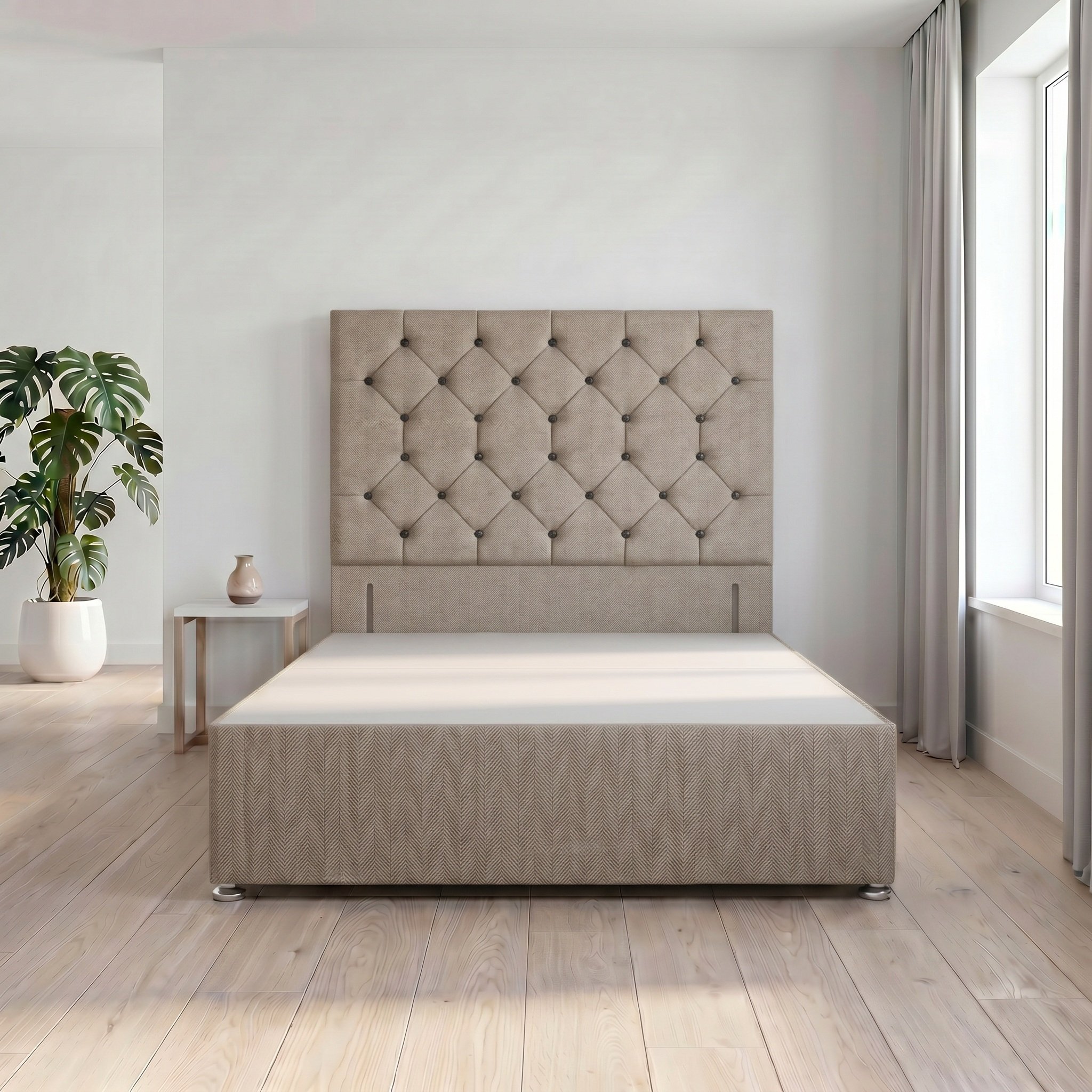 Somnior Diamante Tweed 2FT6 Small Single Divan Bed Base - Coffee
