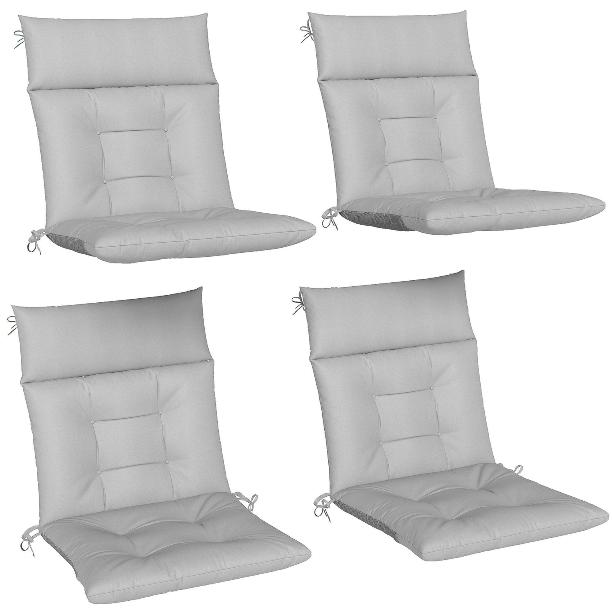 Outsunny 4 Outdoor Waterproof Chair Cushions with Ties - Light Grey