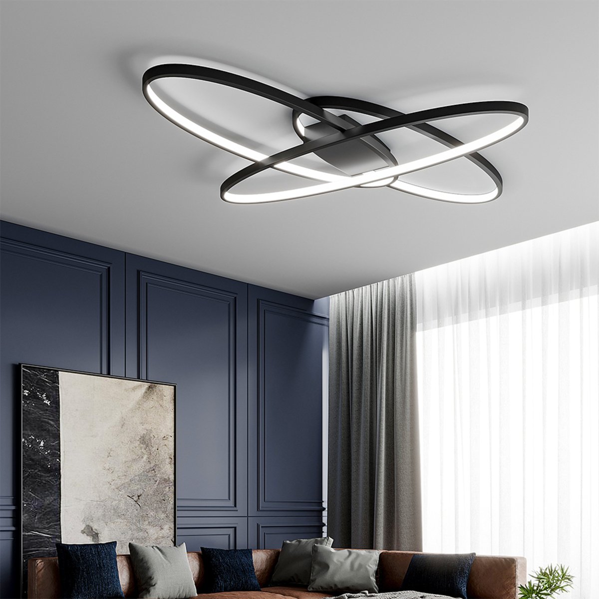 Living and Home Oval LED Semi Flush Ceiling Light - Black