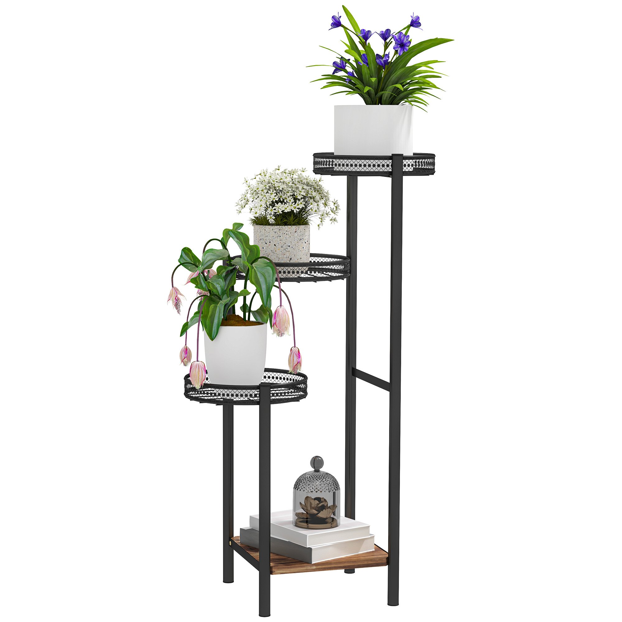 Outsunny 4 Tiered Plant Stand for Balcony Garden - Black