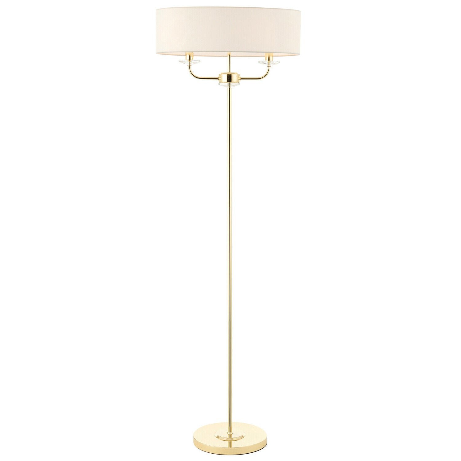 Loops Direct Steel and Fabric Twin Floor Lamp - Brass and White