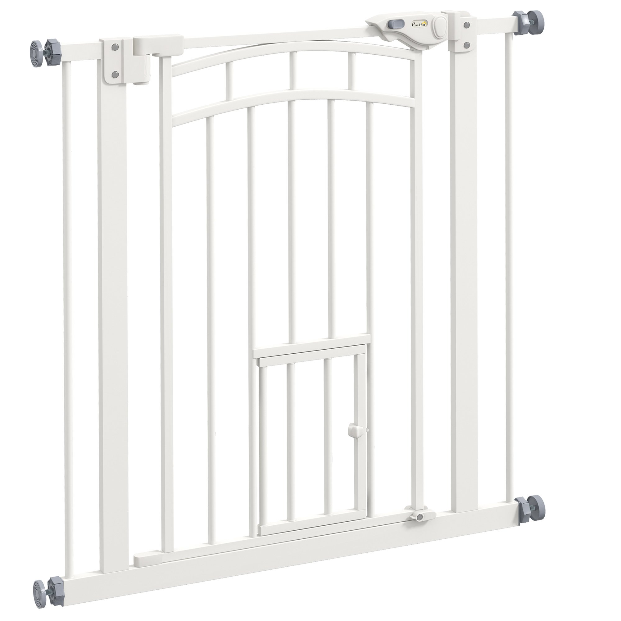 PawHut Pressure Fit Cat Door Pet Gate - 74-80cm - White