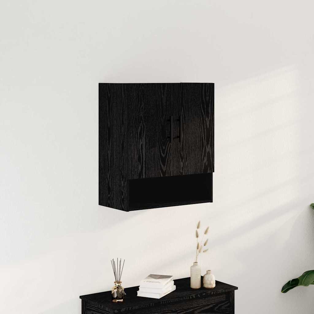 Walplus 2 Door Wood Wall Cabinet 2 Shelf - Black Oak - 60 x 31 x 70 cm