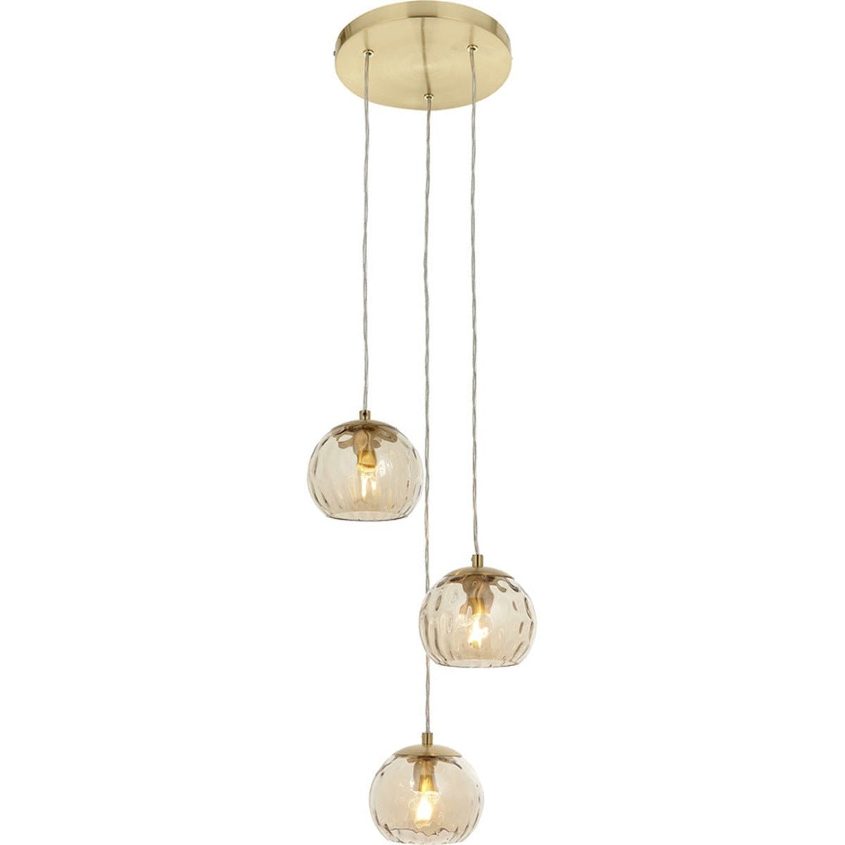 Loops Direct 3 Light Ceiling Pendant - Satin Brass and Champagne
