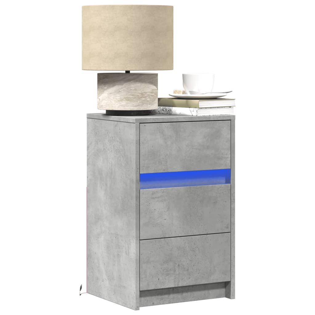 Walplus LED Engineered Wood Bedside Cabinet - Stone Grey - 38 x 34 x 61 cm