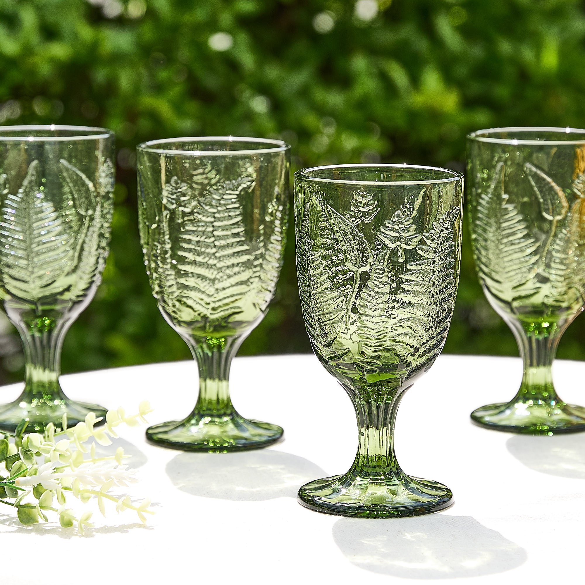 Dibor Set of 6 Green Leaf 230ml Glass Wine Glasses - Green