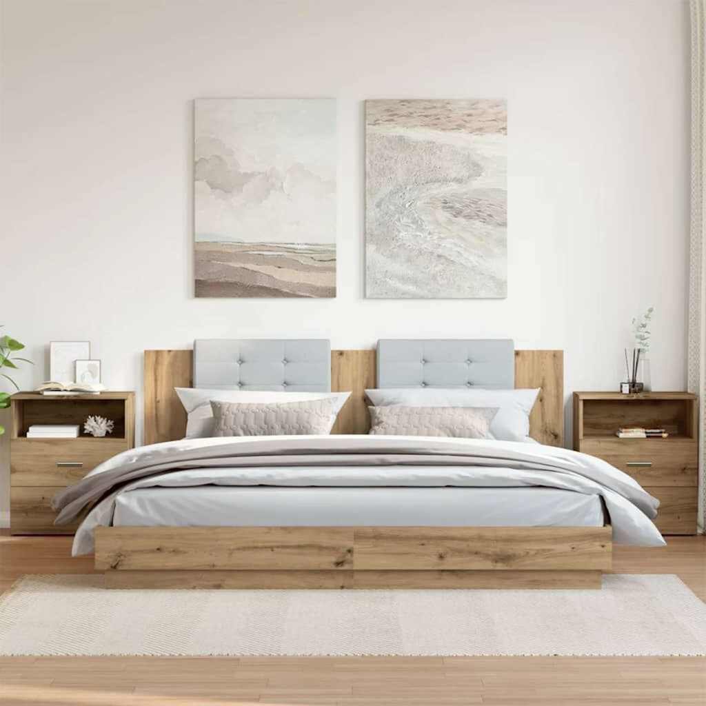 Walplus Pack of 2 2 Drawer Bedside Cabinet - Oak - 50 x 32 x 60 cm