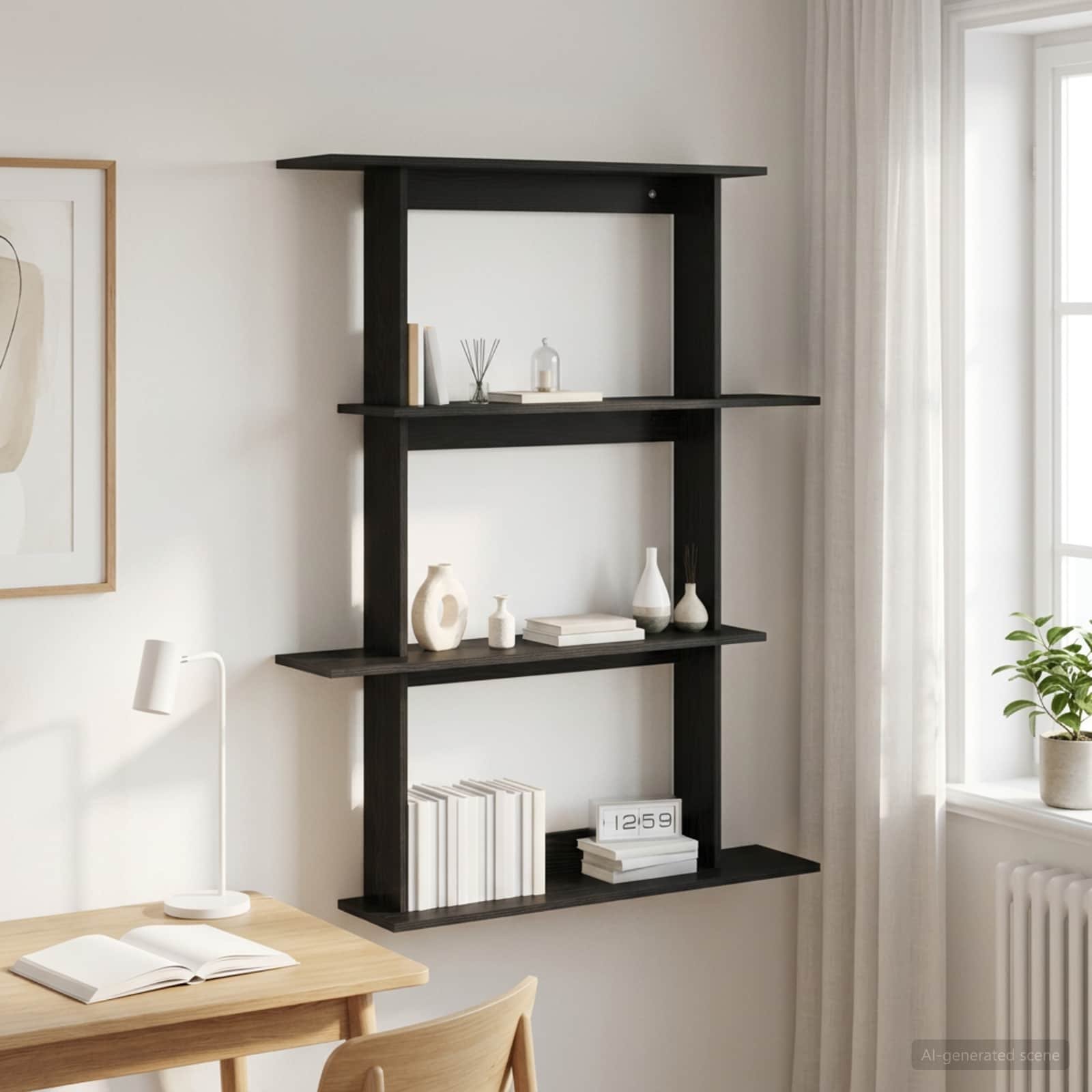 Walplus Engineered Wood Wall Shelf - Dark Oak - 100 x 20 x 126 cm