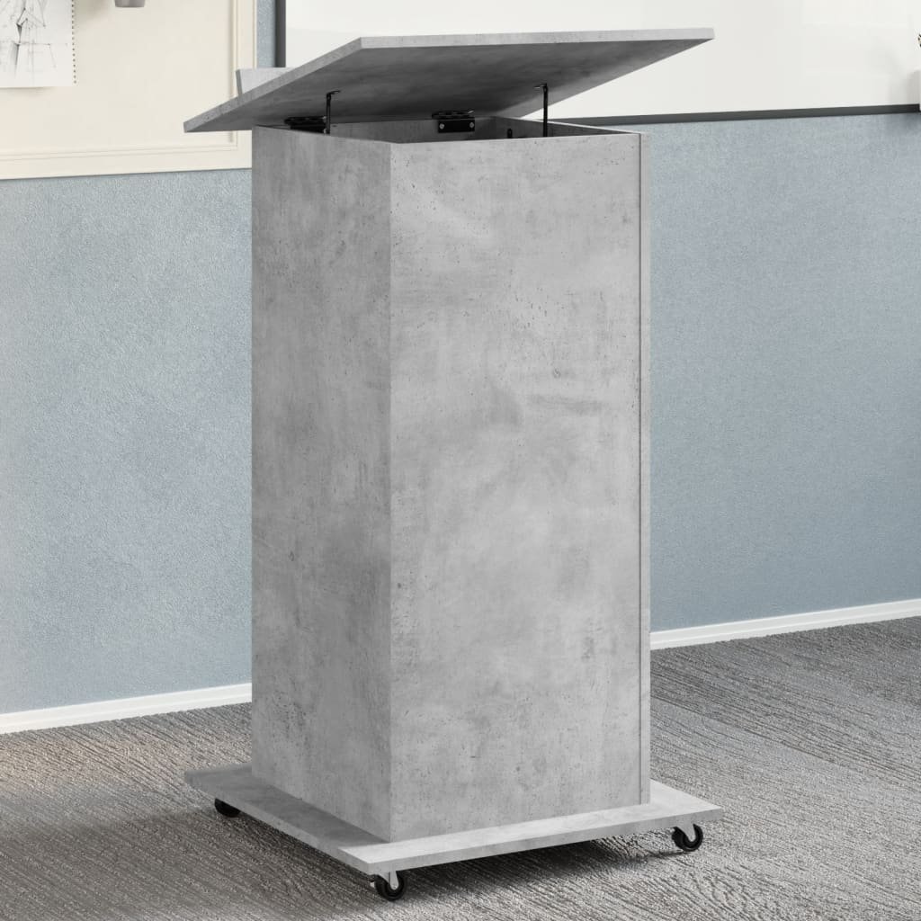 Walplus Wheels Drawer Engineered Wood Lectern - Granite Grey - 55 x 55 x 107 cm