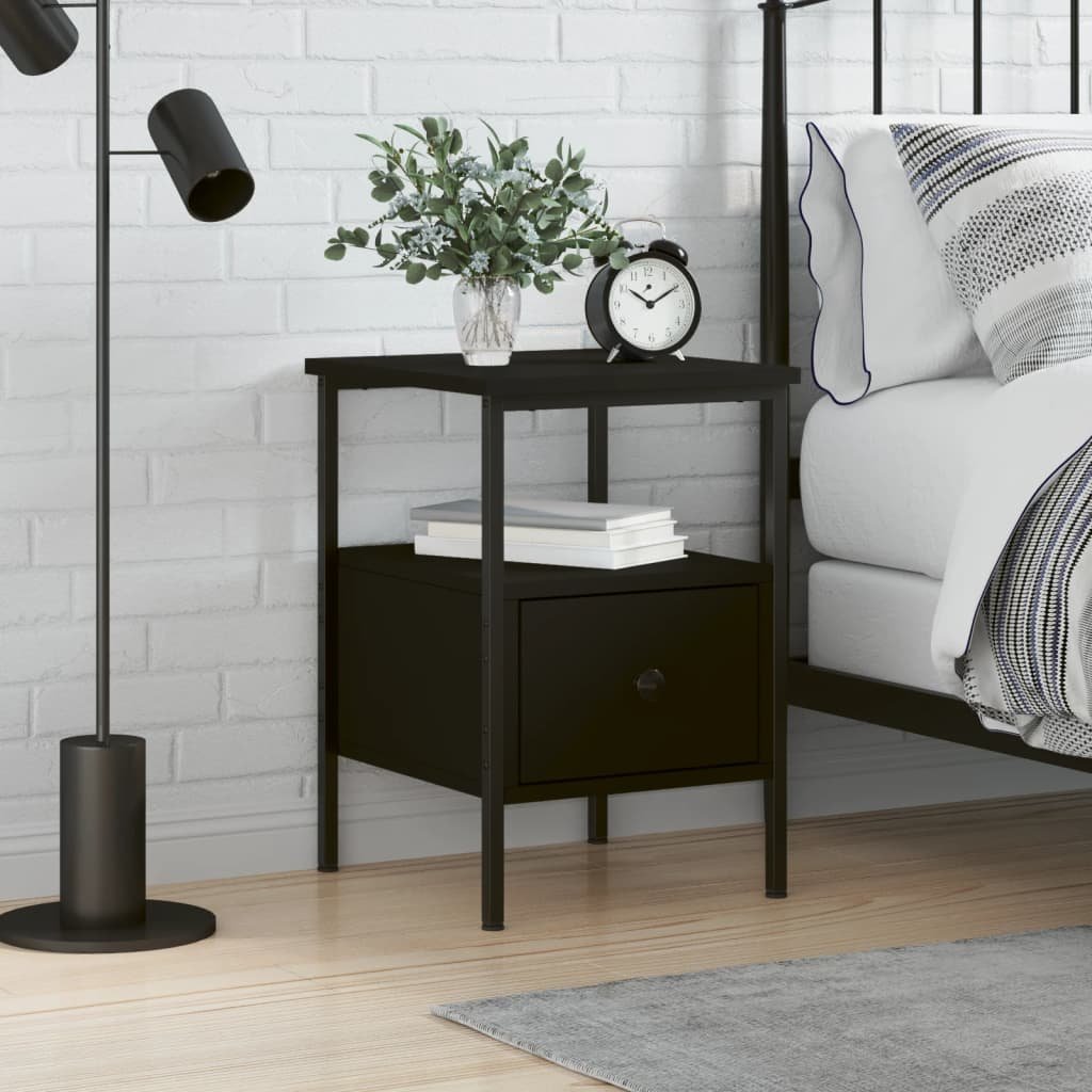 Walplus Engineered Wood Bedside Cabinet - Black - 34 x 36 x 50 cm