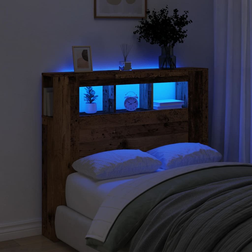 Walplus Engineered Wood LED Headboard - Dark Wood - 120 x 18.5 x 103.5 cm