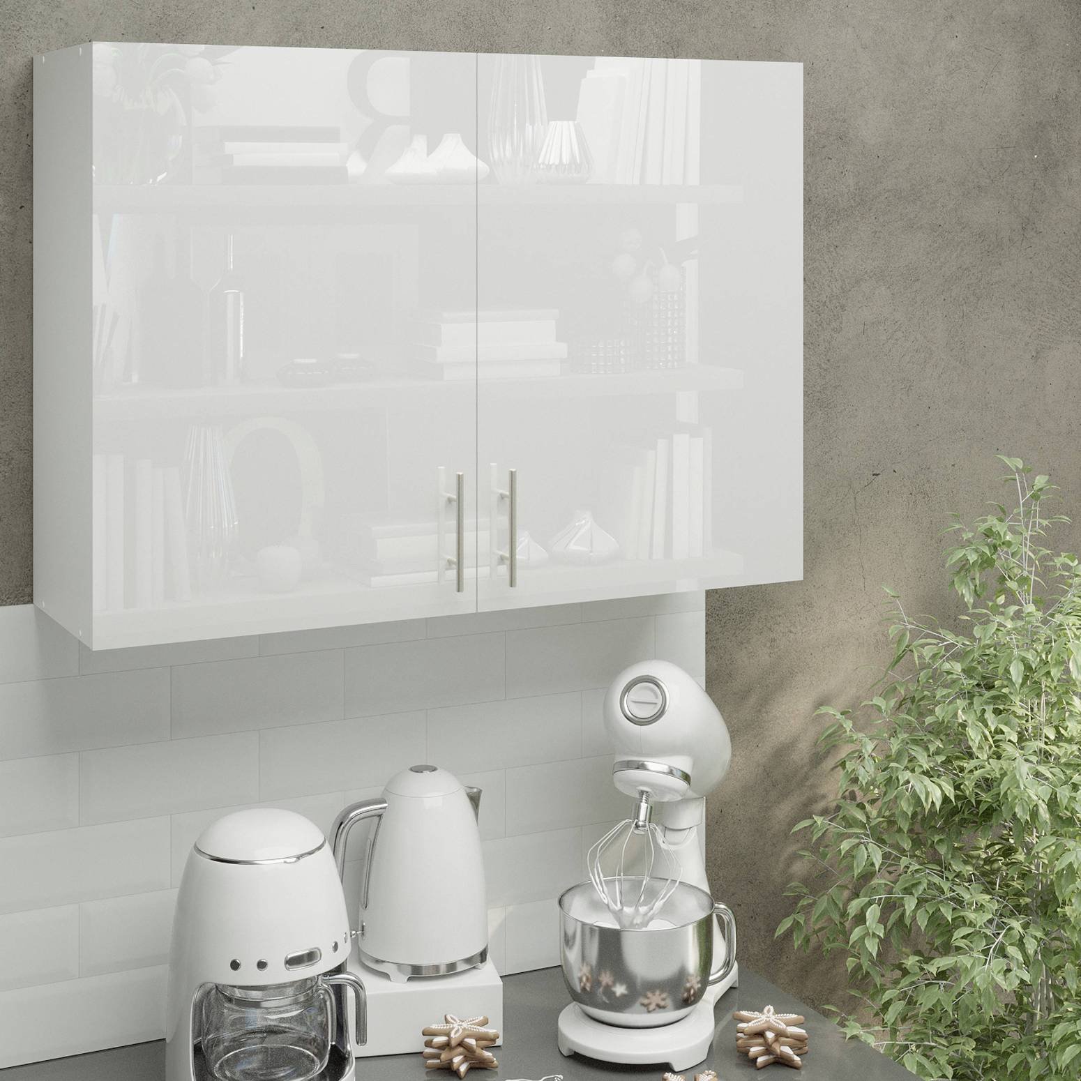 JD Greta 1000mm Wall Cabinet with 2 Doors - White Gloss