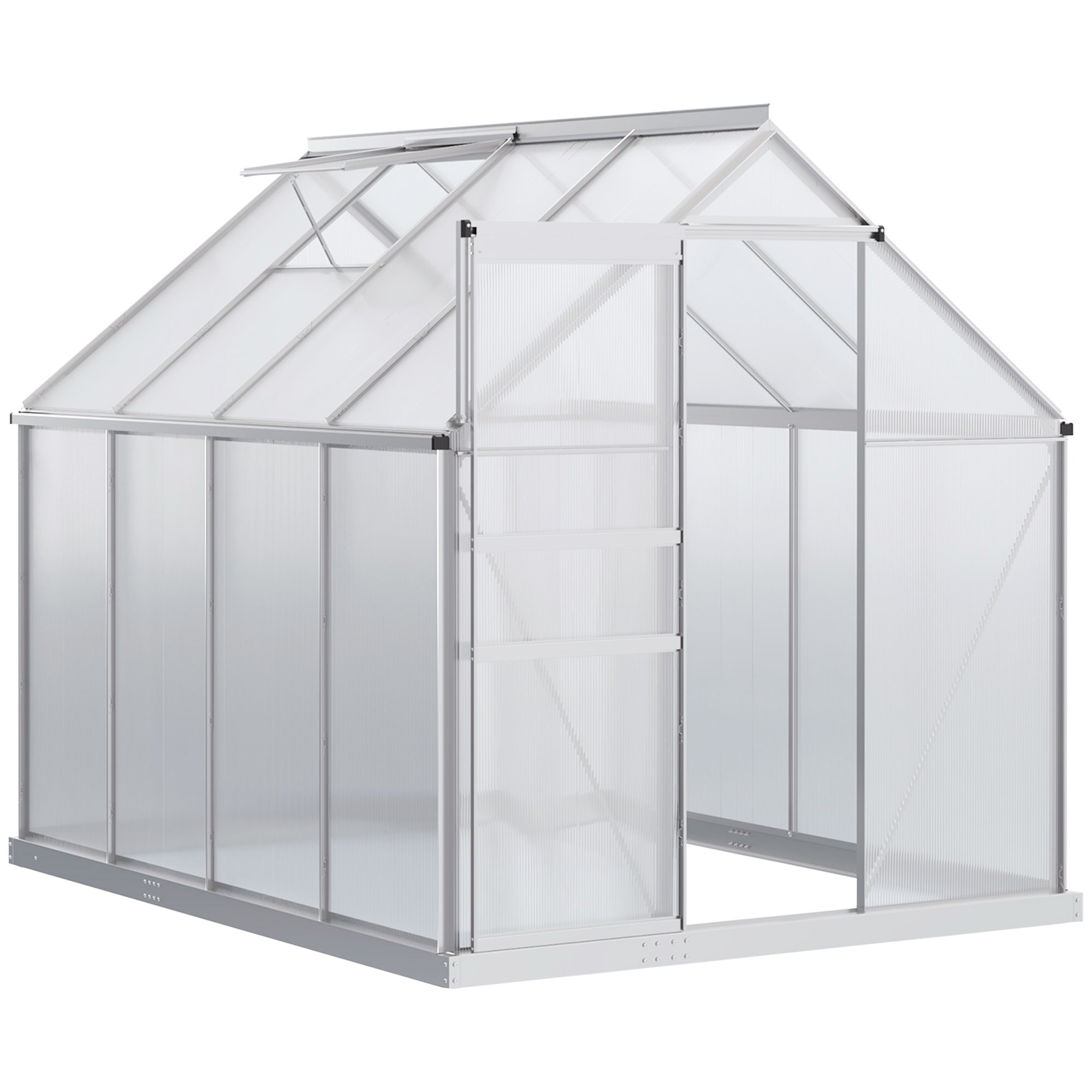 Outsunny Polycarbonate Adjustable Roof Vent Greenhouse – Silver