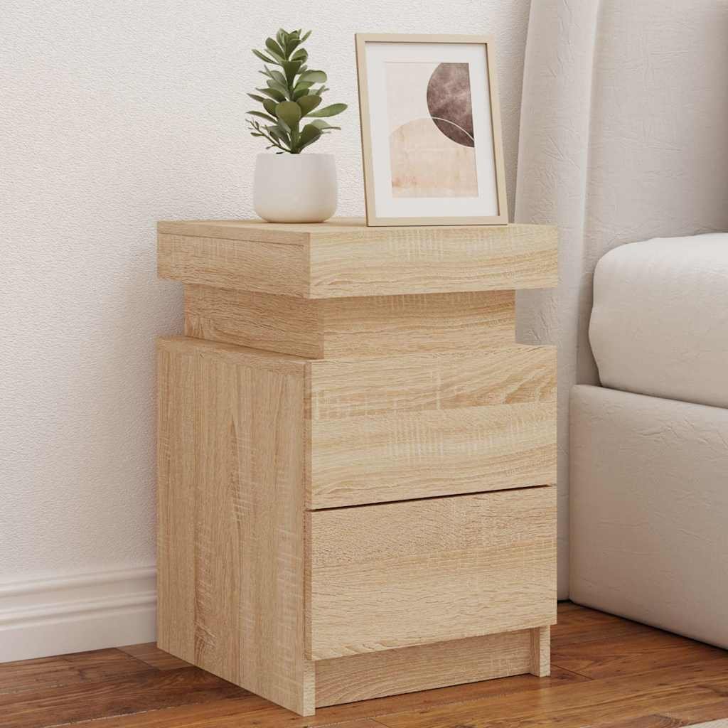 Walplus LED Engineered Wood Bedside Cabinet - Light Oak - 35 x 39 x 55 cm