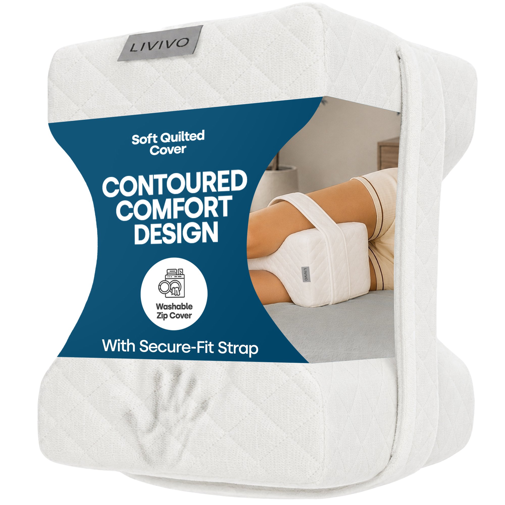 LIVIVO Adjustable Strap Ergonomic Leg Pillow - White