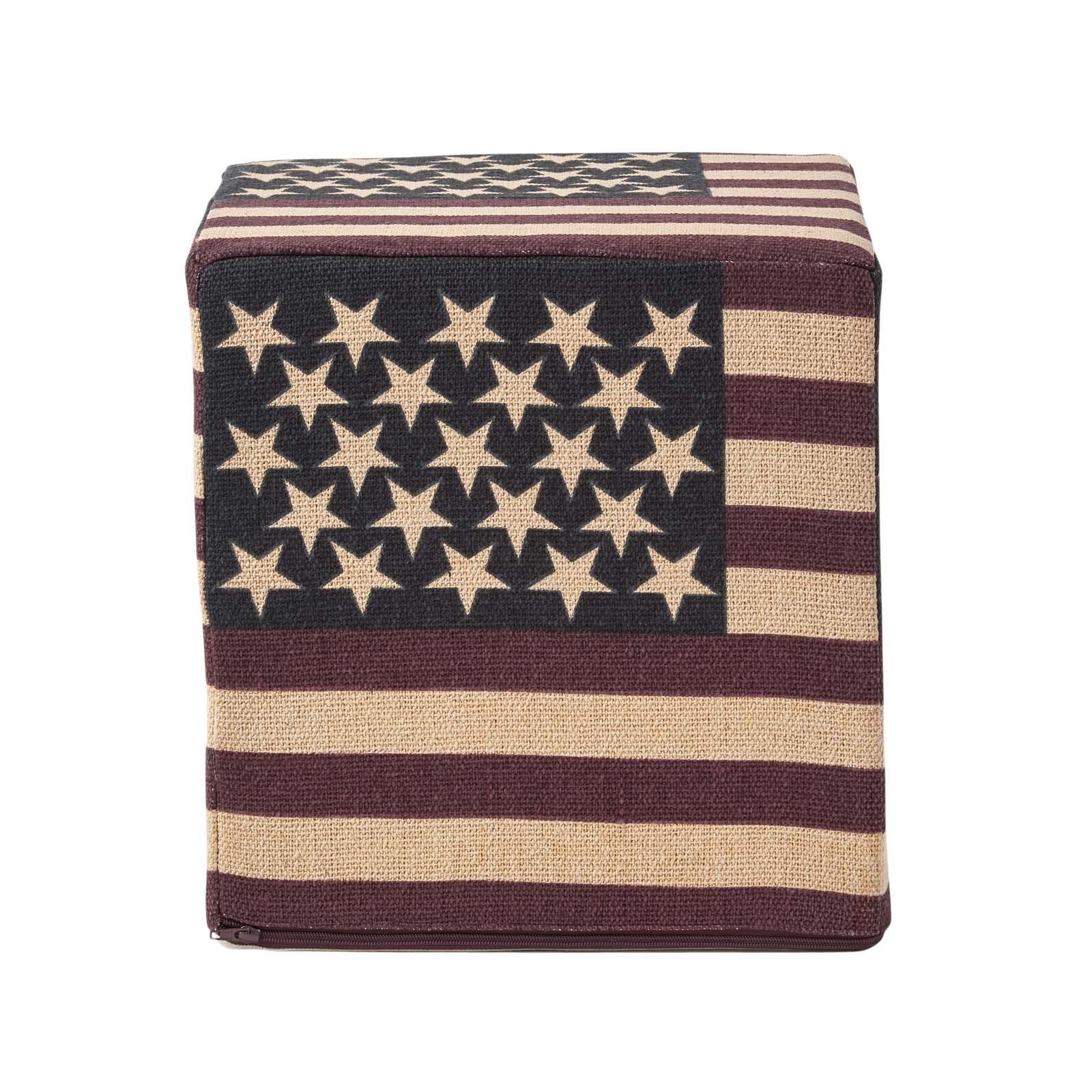 Homescapes Vintage USA Flag Cotton Square Pouffe – 36 x 36 x 38 cm
