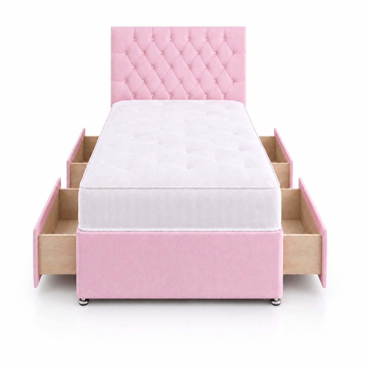 Comfy Deluxe 4ft6 Double     4 Drawer  Velvet  Divan Bed Set -  Pink