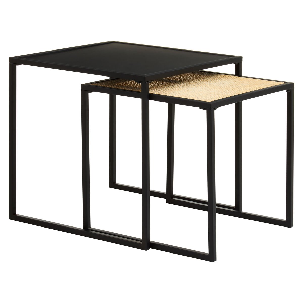Orsina Depok Rattan and MDF Nest of Two Side Tables - Black