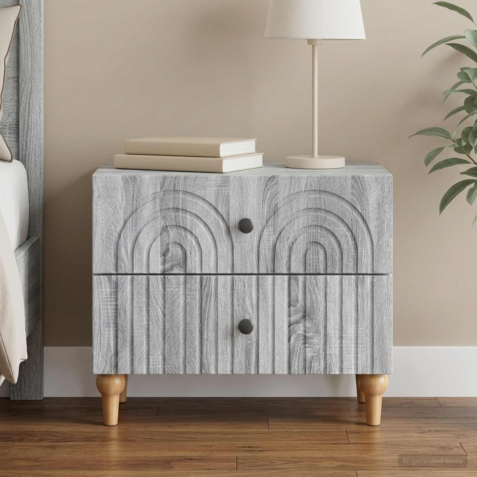Walplus Engineered Wood Bedside Cabinet - Grey Sonoma - 62 x 34.5 x 48 cm