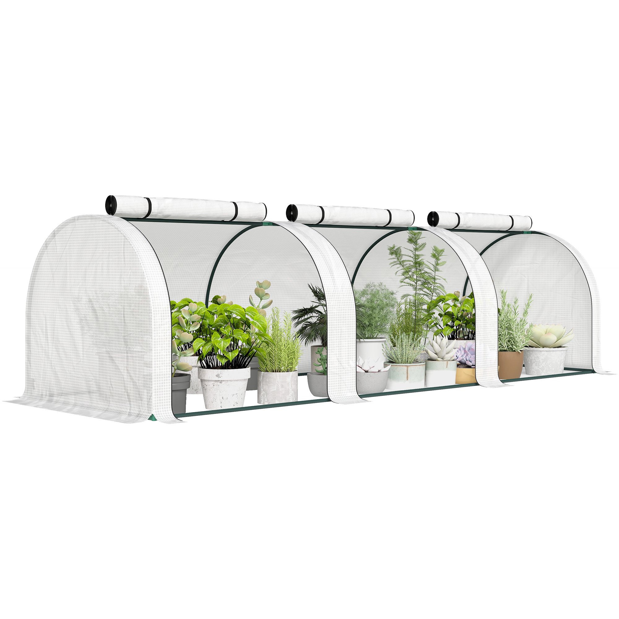 Outsunny PE Tunnel Greenhouse with Steel Frame and Zipper Doors – White