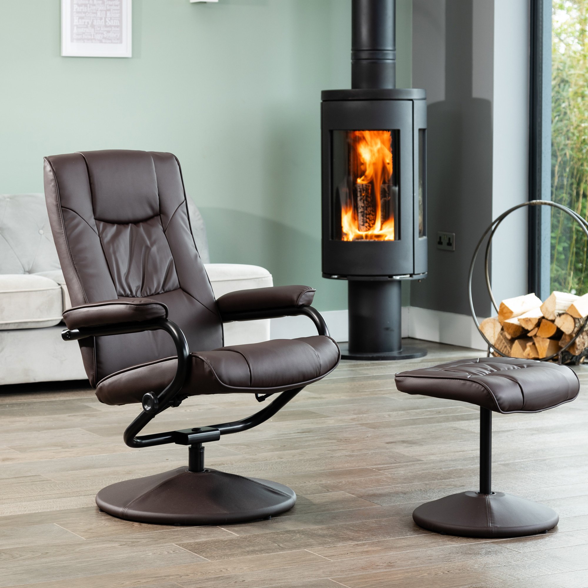 Artemis Home Gibson Swivel Recliner and Footstool - Brown