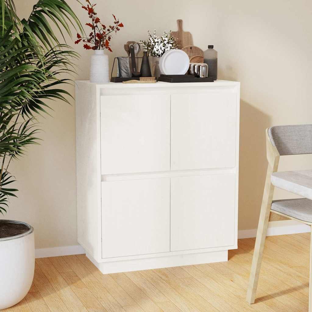 Walplus 4 Doors Pine Wood Sideboard - White - 60 x 34 x 75 cm