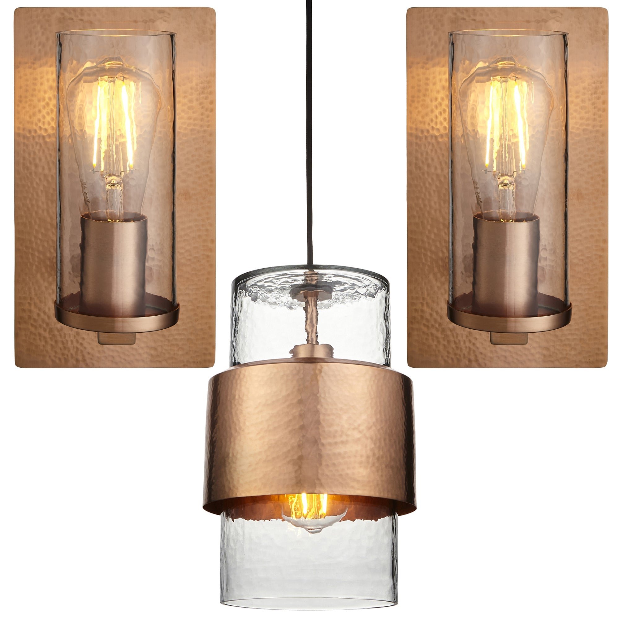 Loops Direct Hammered Copper Pendant and 2 Wall Lights - Copper