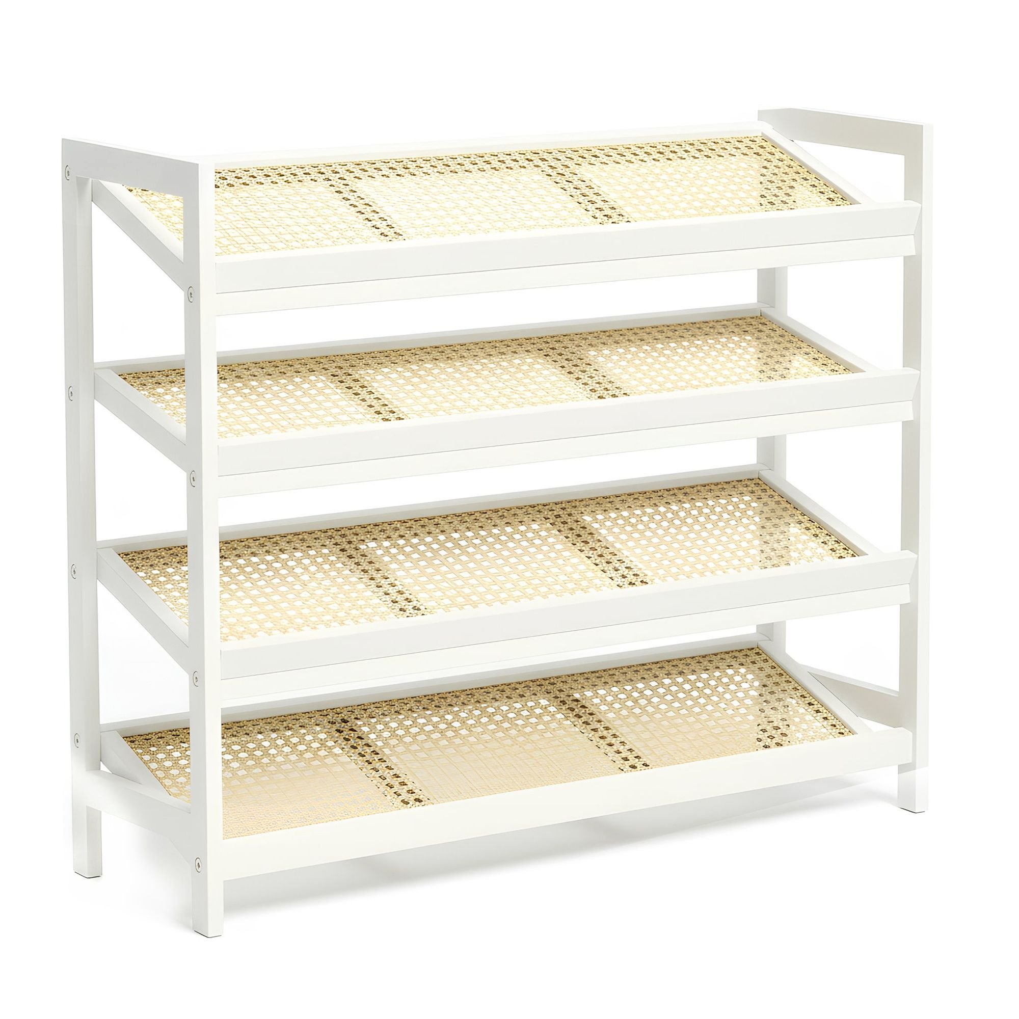 Keplin 4 Tier Bamboo & Rattan Shoe Rack - White & Natural