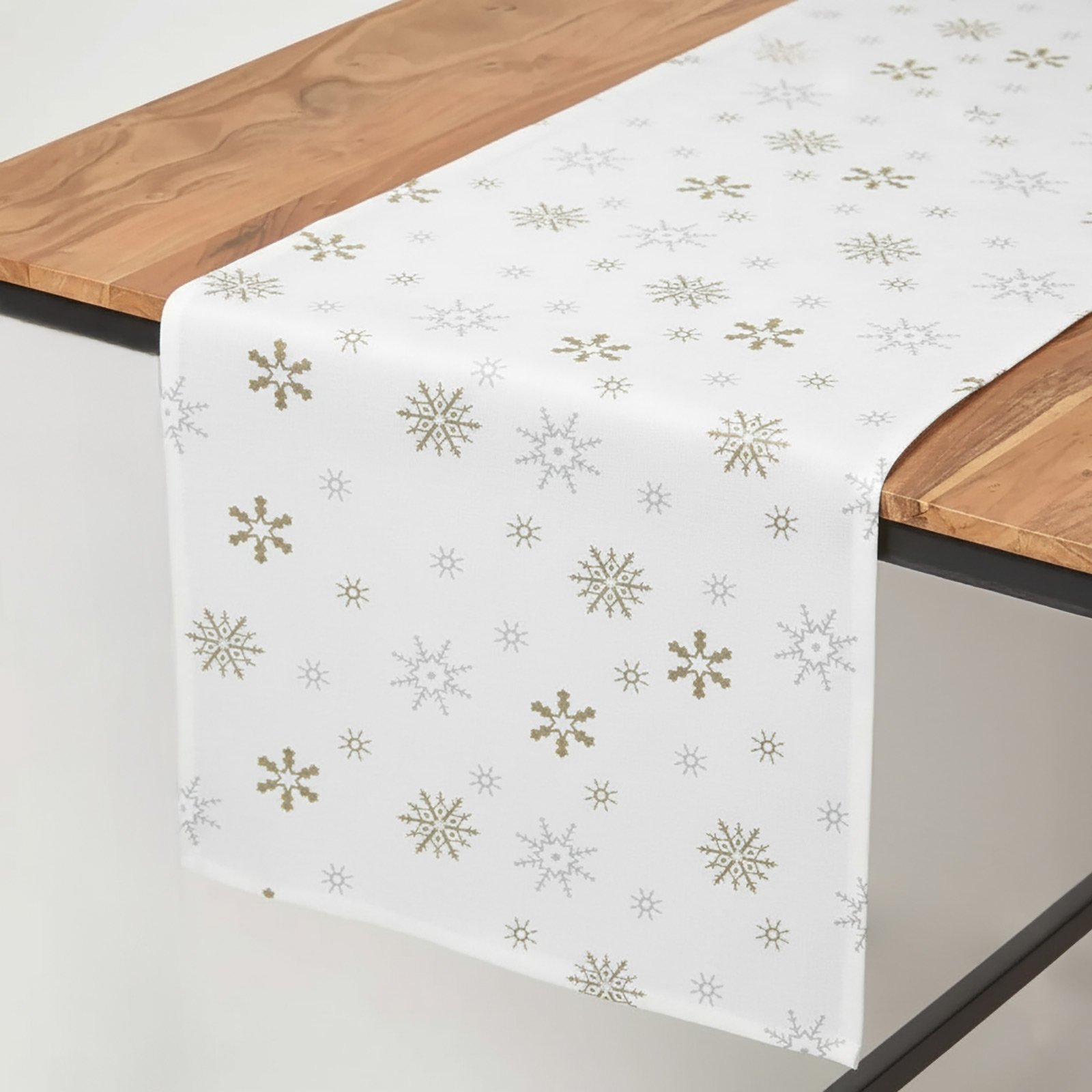 Homescapes Cotton Christmas Gold Snowflake Table Runner - 44 x 178 cm - White