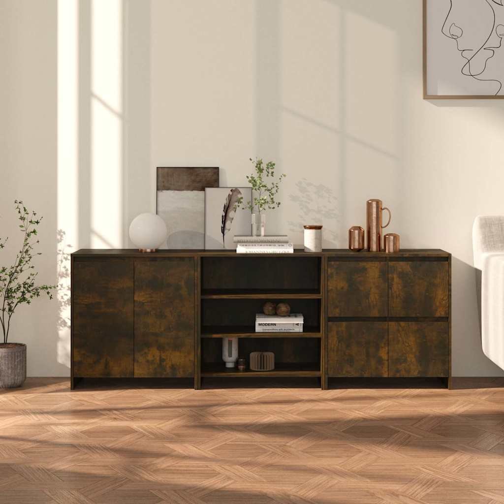 Walplus 3 Piece Engineered Wood 2 Door Sideboard - Dark Oak - 70 x 40 x 75 cm