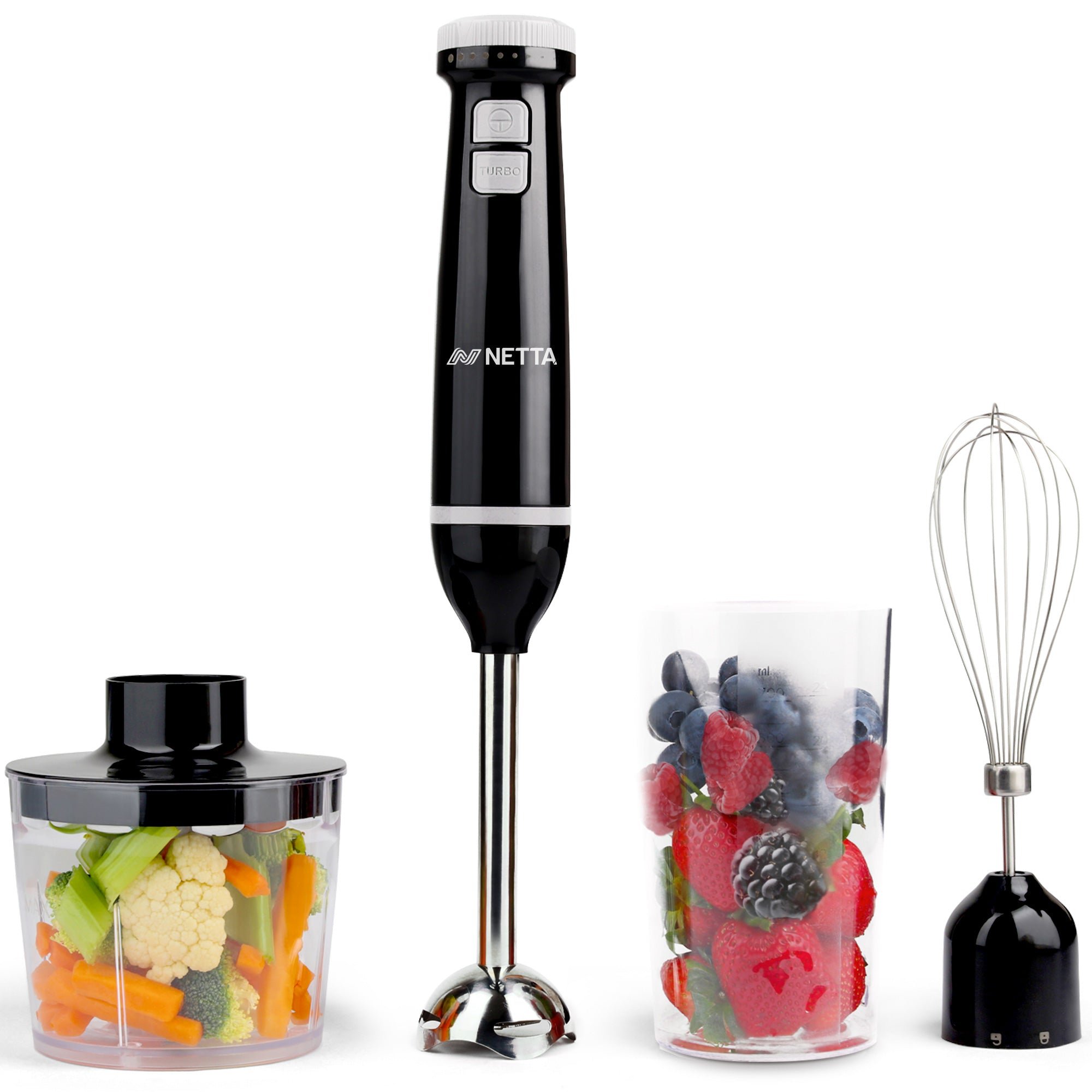 NETTA 600W 3in1 Hand Blender with Whisk, Chopper & 700ml Beaker
